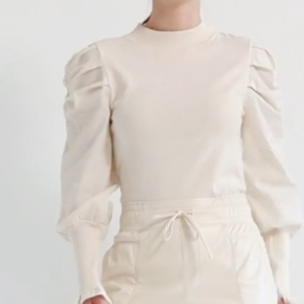 Melissa Nepton Puff Sleeve Fitted Sweater Style Blouse